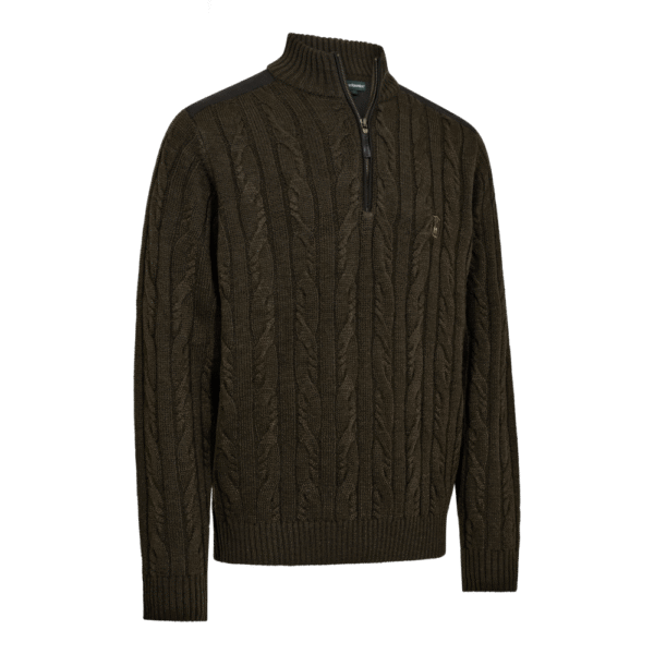 Deerhunter Randall ½-Zip Knit Art Green félcipzáras kötött pulóver elülről