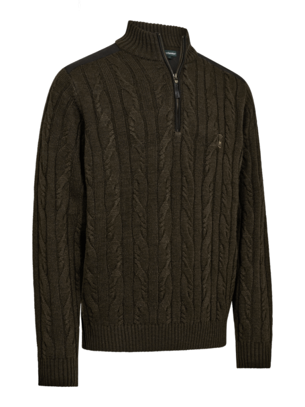 Deerhunter Randall ½-Zip Knit Art Zelený pletený sveter s polovičným zipsom Deerhunter Randall ½-Zip Knit Art Green félcipzáras kötött pulóver elülről